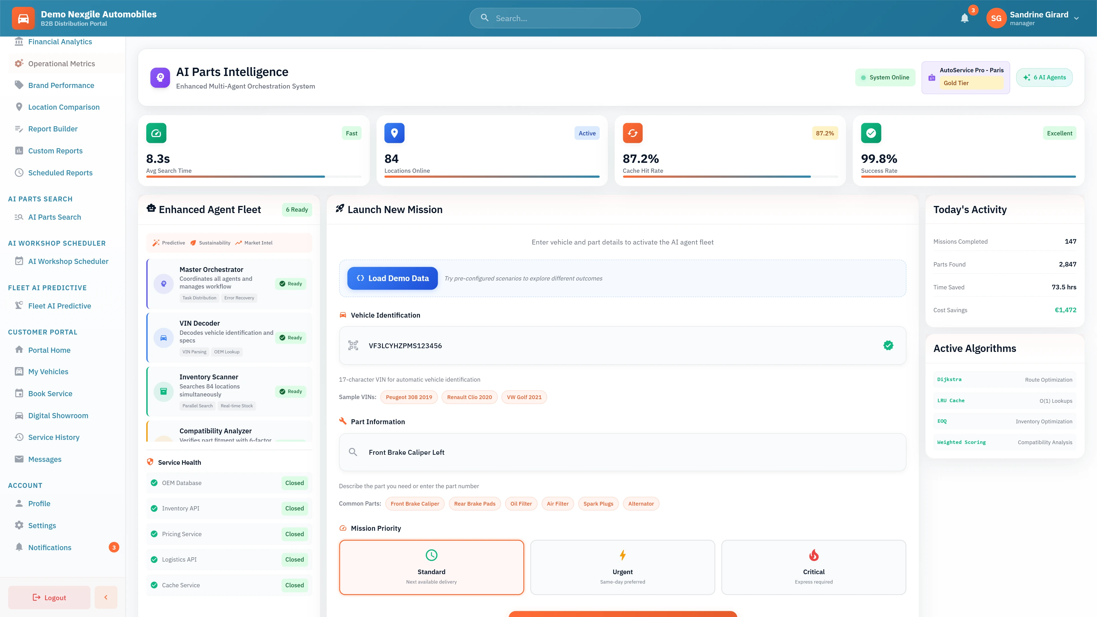 AI Parts Intelligence Dashboard - Enhanced Agent Fleet with 11 specialized agents, mission launch interface, and real-time performance metrics